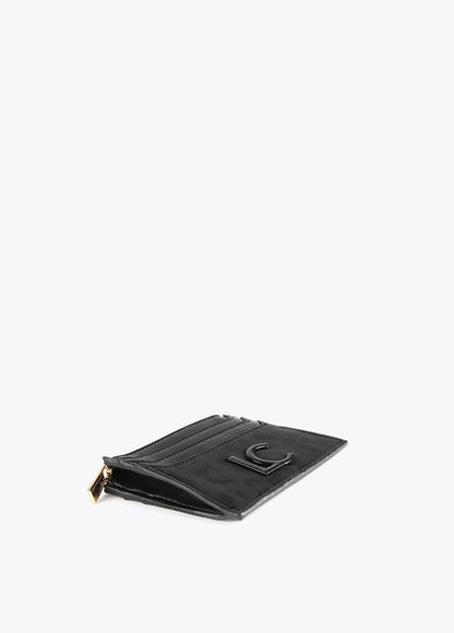12405015-Neoprene and animal print card holder-Black