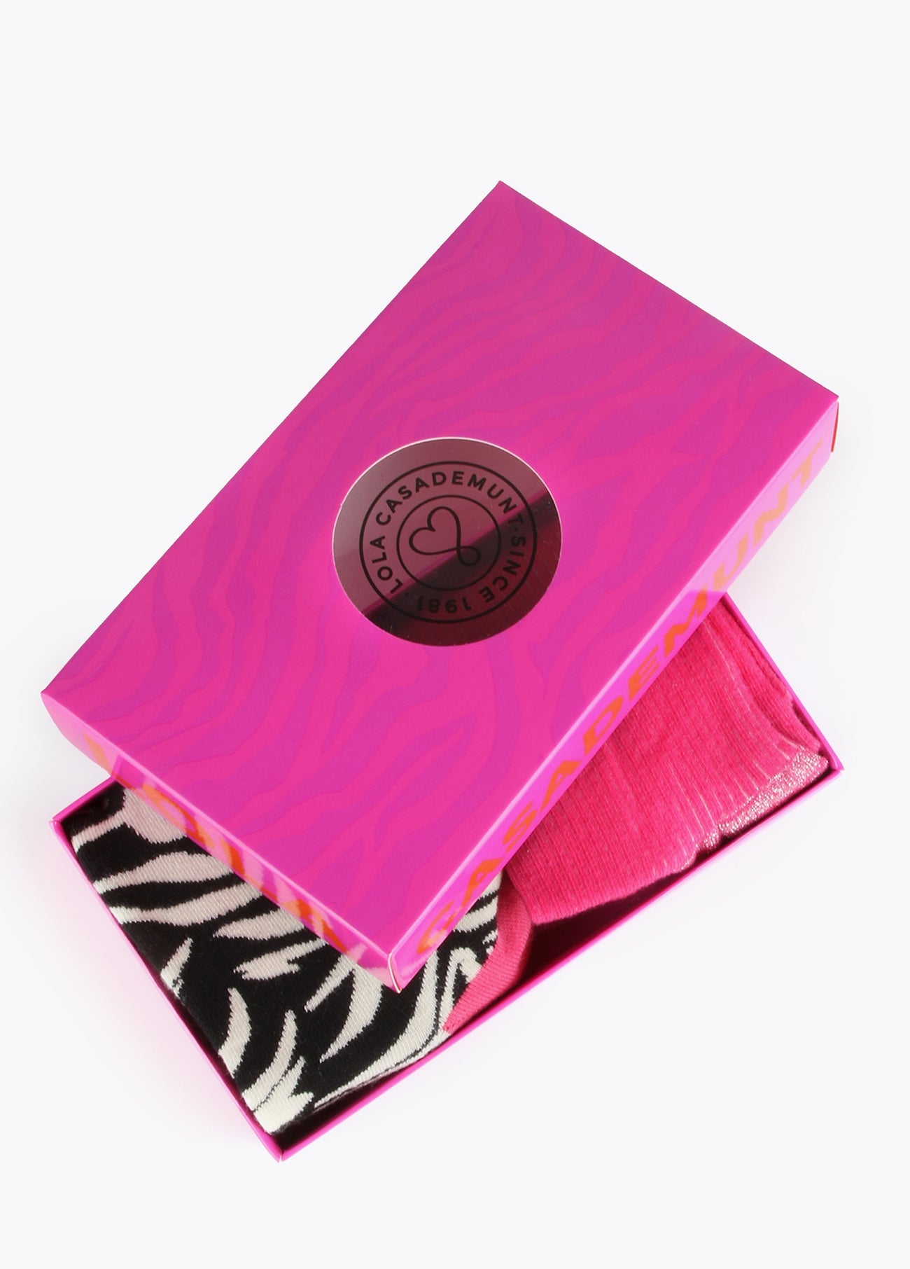 12406001-Set of 2 zebra and plain socks-Fuchsia