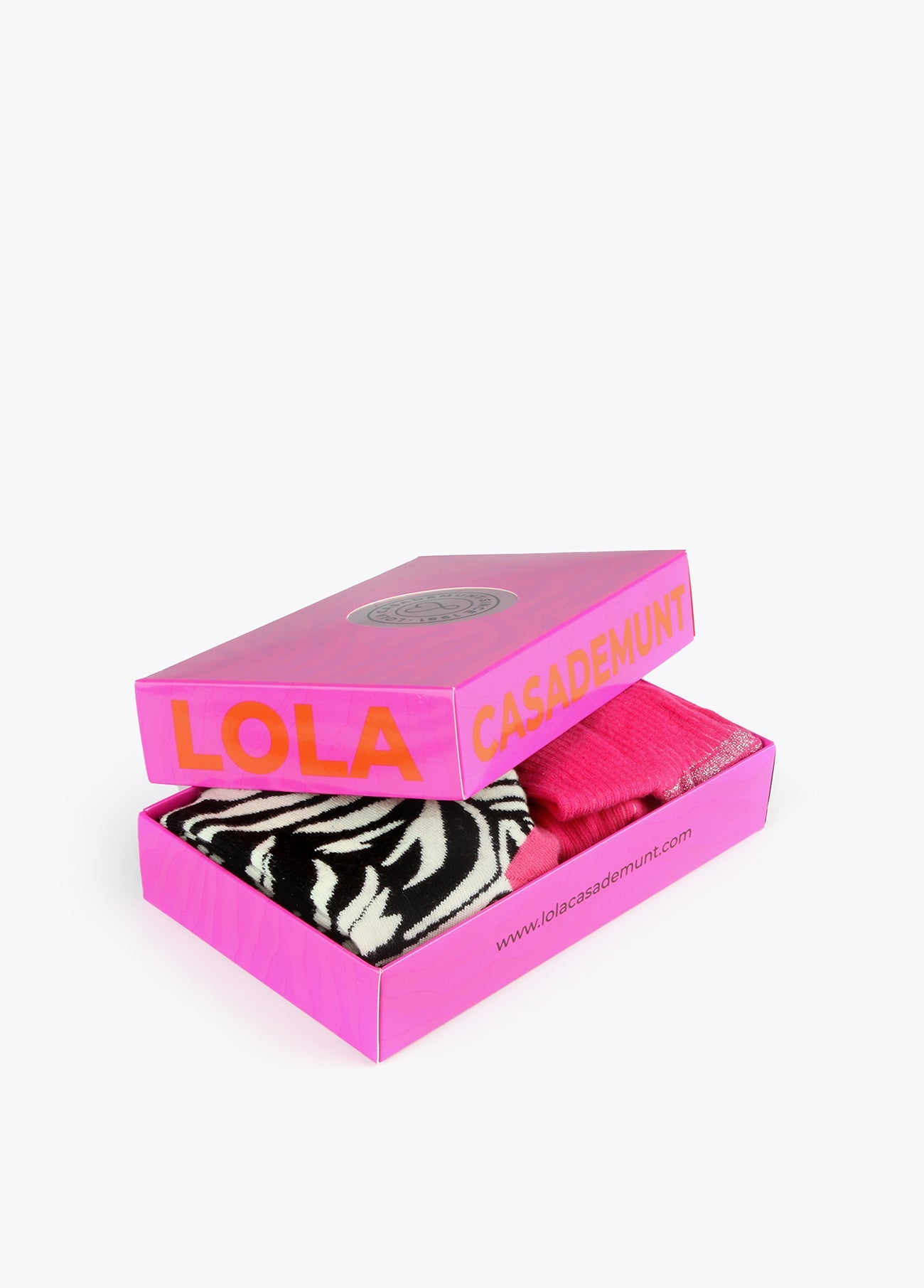 12406001-Set of 2 zebra and plain socks-Fuchsia