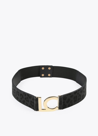 12407001-Animal print faux fur elastic belt-Black