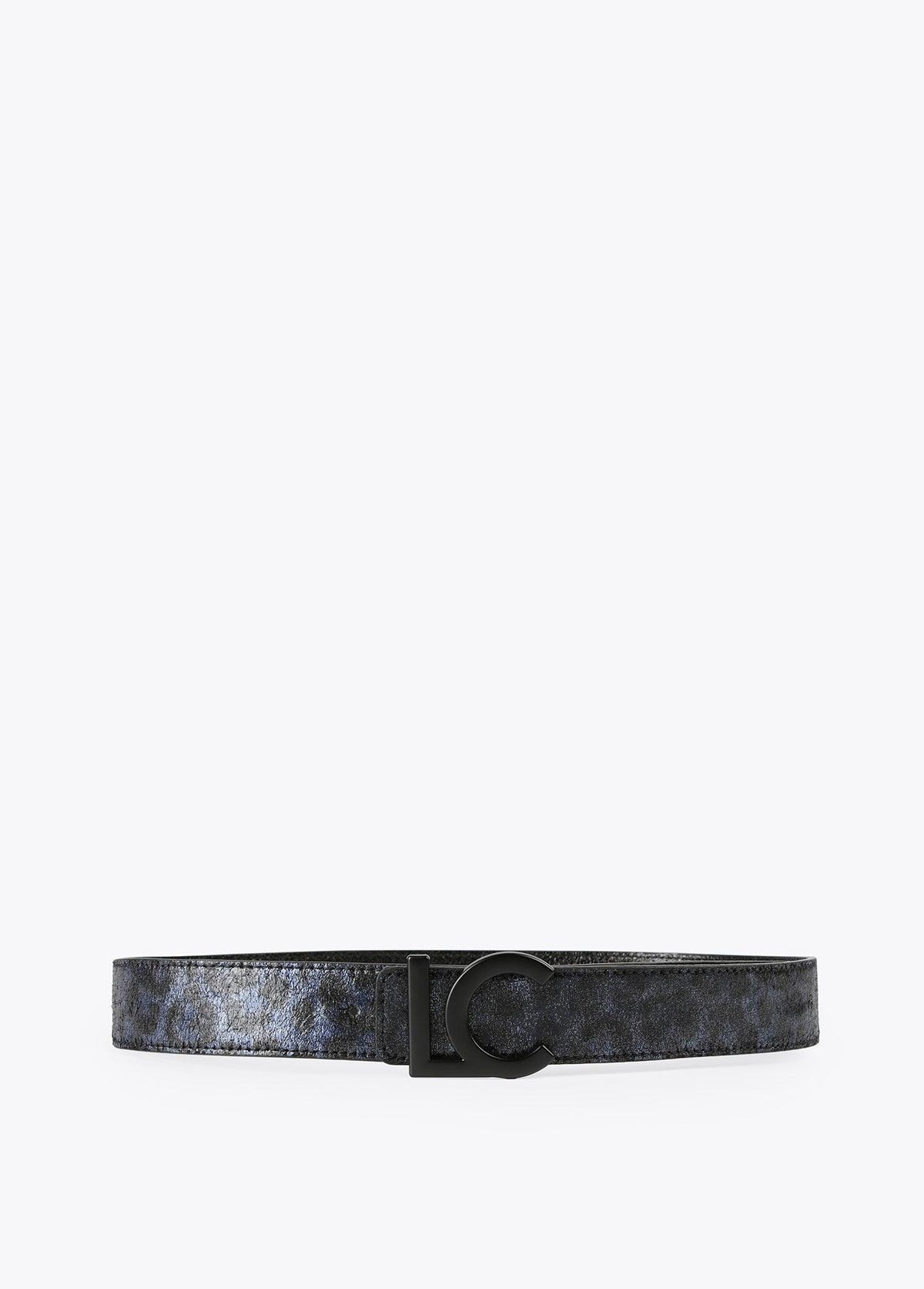 12407003-Reversible metallic animal print belt-Blue
