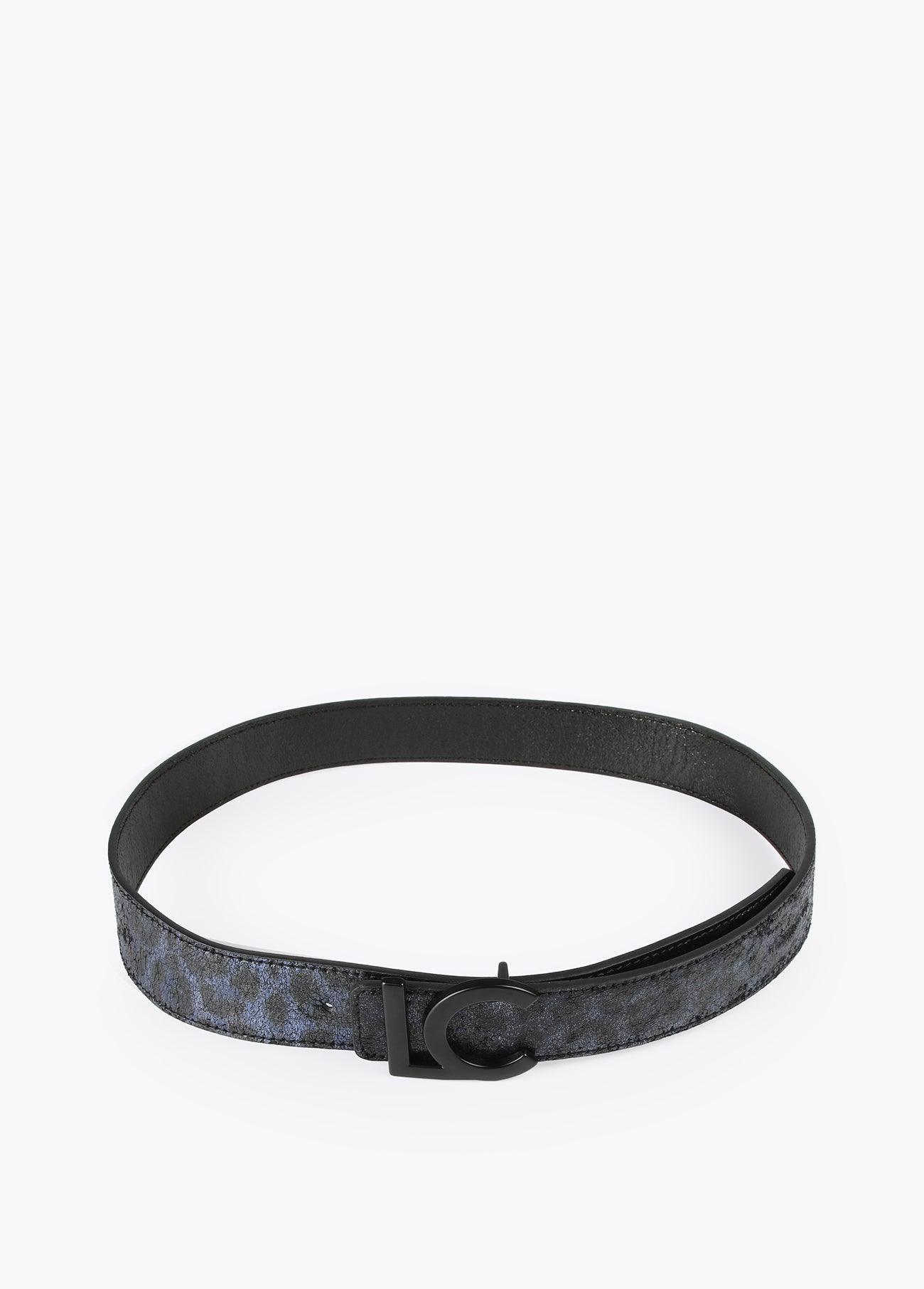 12407003-Reversible metallic animal print belt-Blue