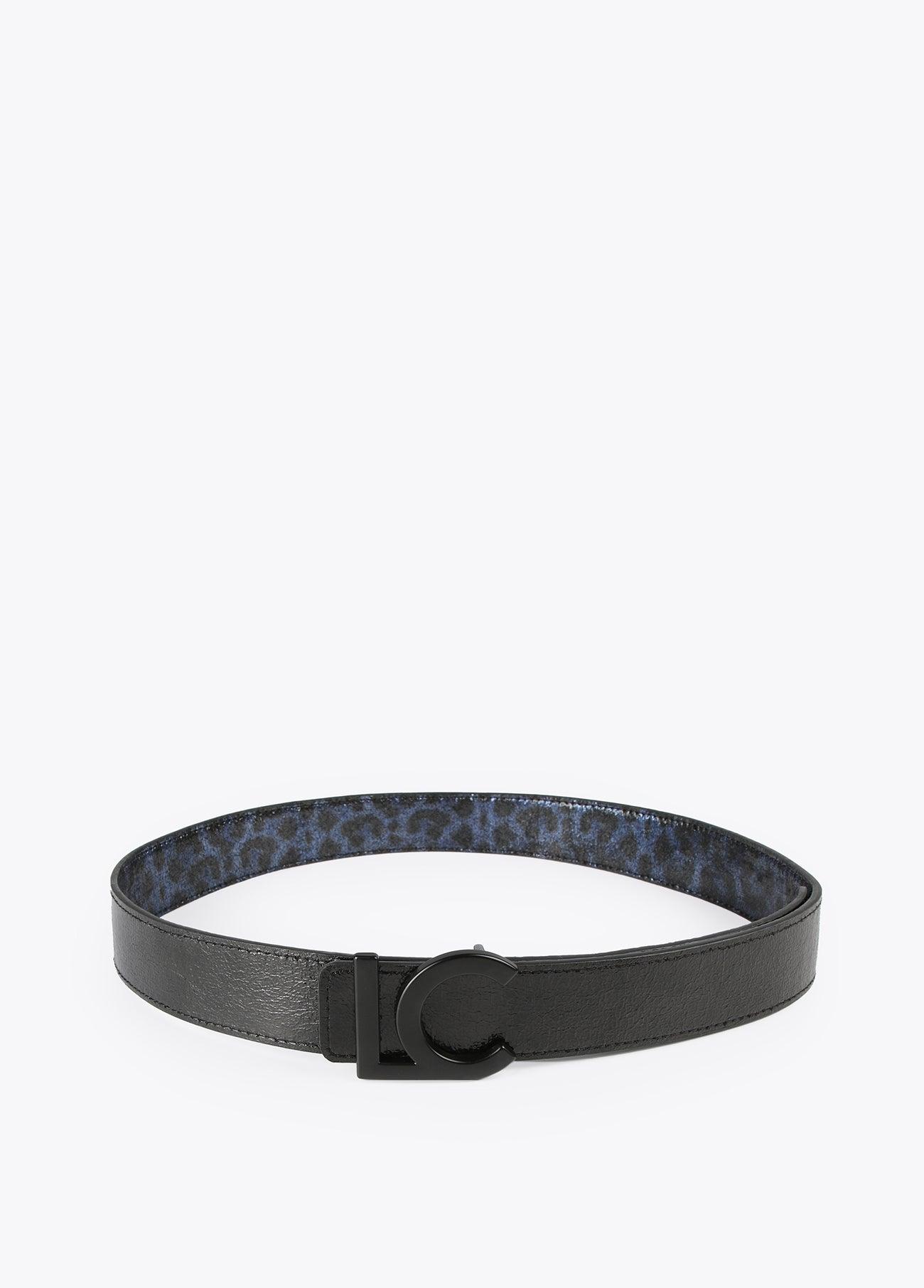 12407003-Reversible metallic animal print belt-Blue