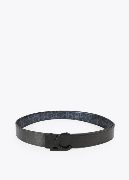 12407003-Reversible metallic animal print belt-Blue