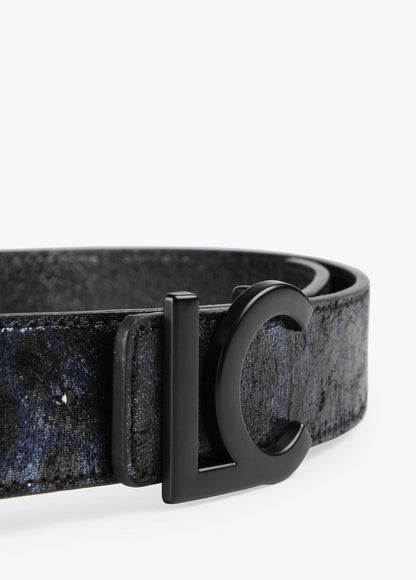 12407003-Reversible metallic animal print belt-Blue