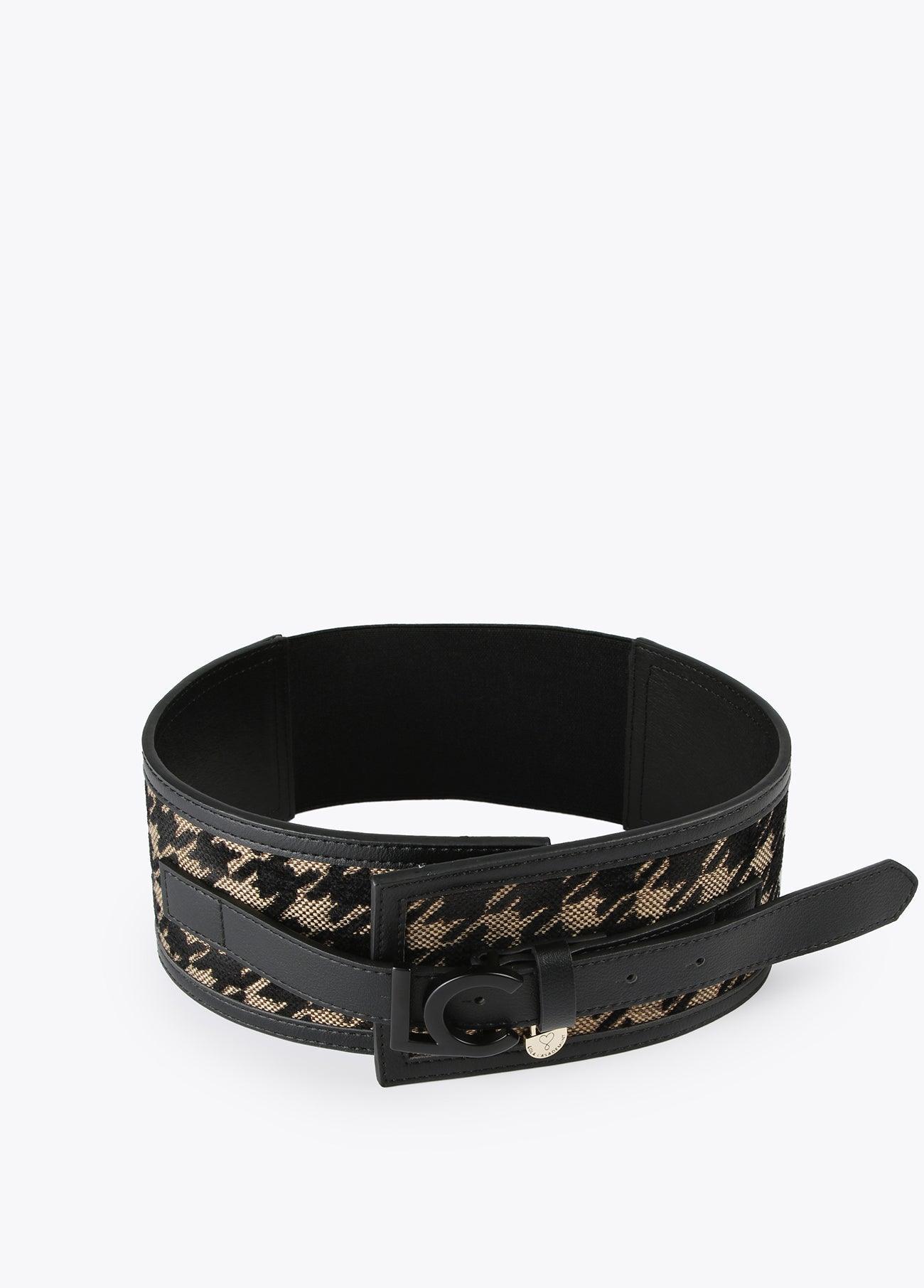 12407007-Wide houndstooth belt-Printed