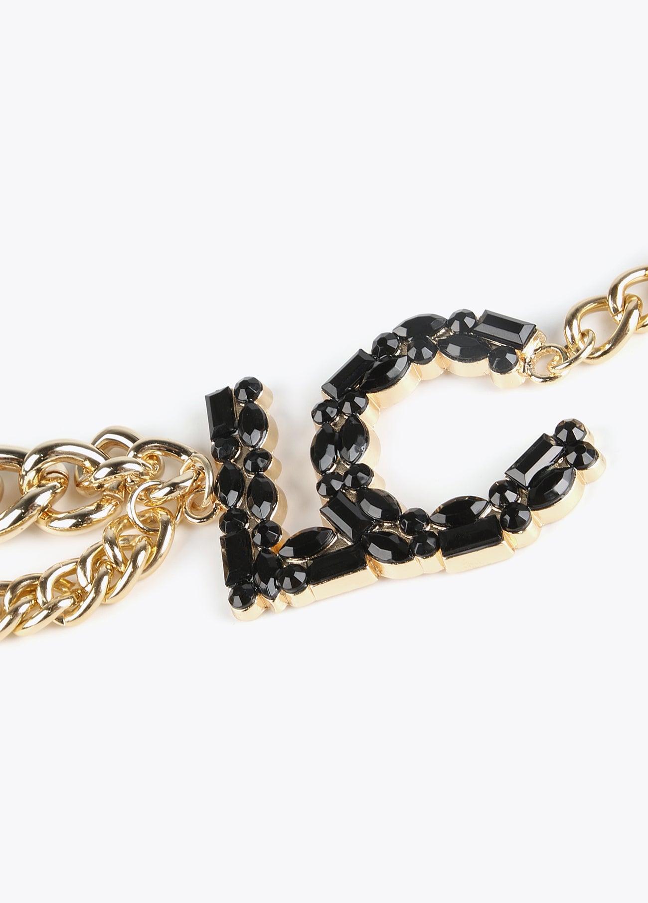 12407012-Chain belt with LC stones-Black