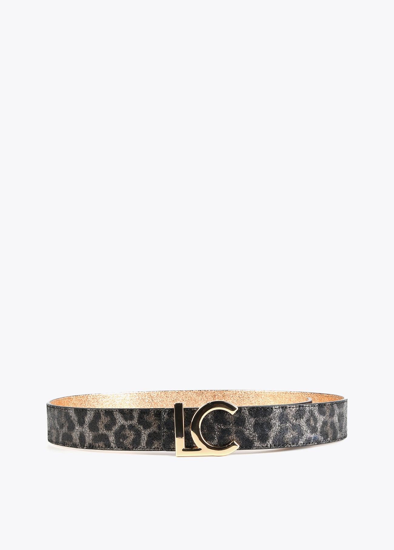12407019-Reversible animal print and metallic belt-Golden