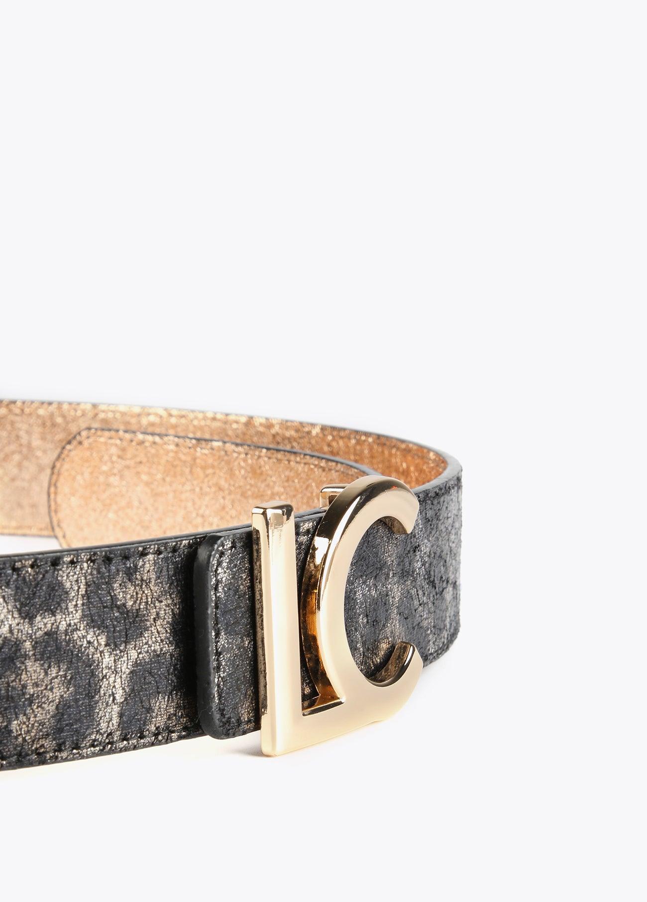 12407019-Reversible animal print and metallic belt-Golden