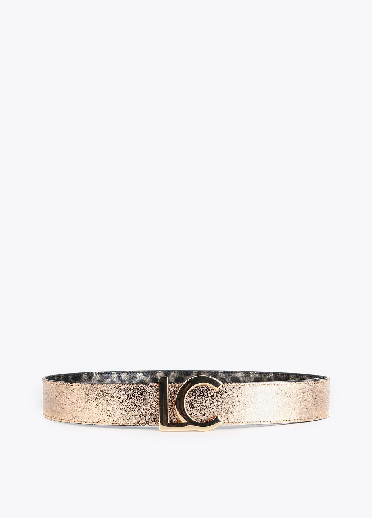12407019-Reversible animal print and metallic belt-Golden
