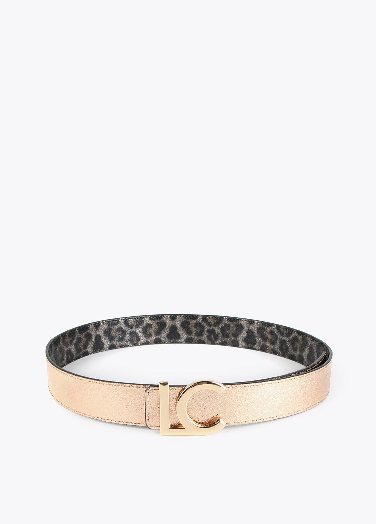 12407019-Reversible animal print and metallic belt-Golden