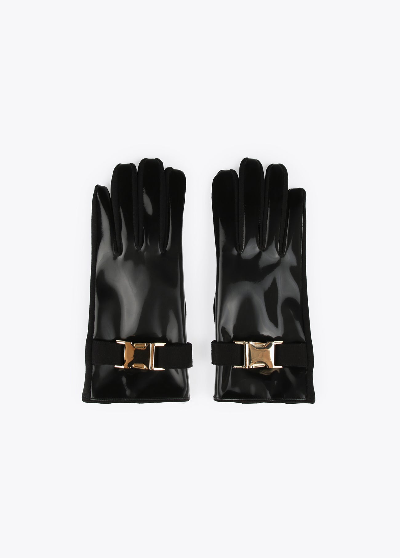 12409010-Patent leather buckle gloves-Black