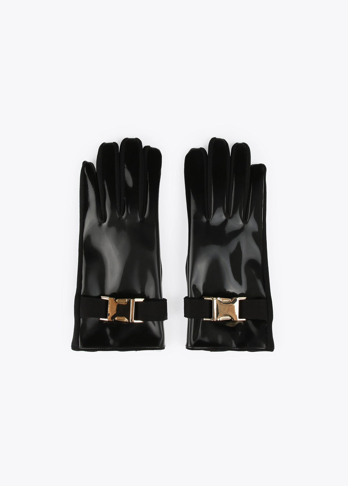 12409010-Patent leather buckle gloves-Black