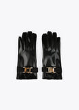 12409010-Patent leather buckle gloves-Black