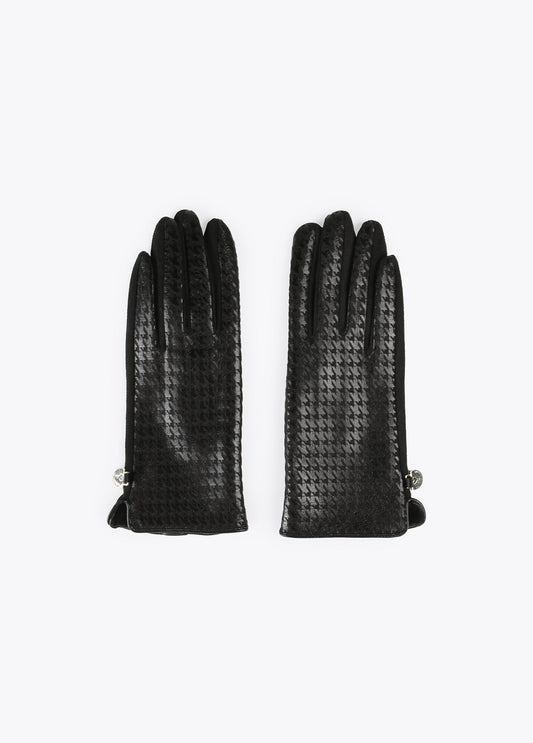 12409013-Houndstooth gloves-Black