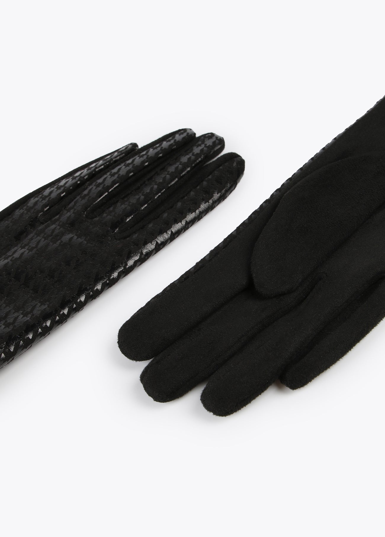 12409013-Houndstooth gloves-Black