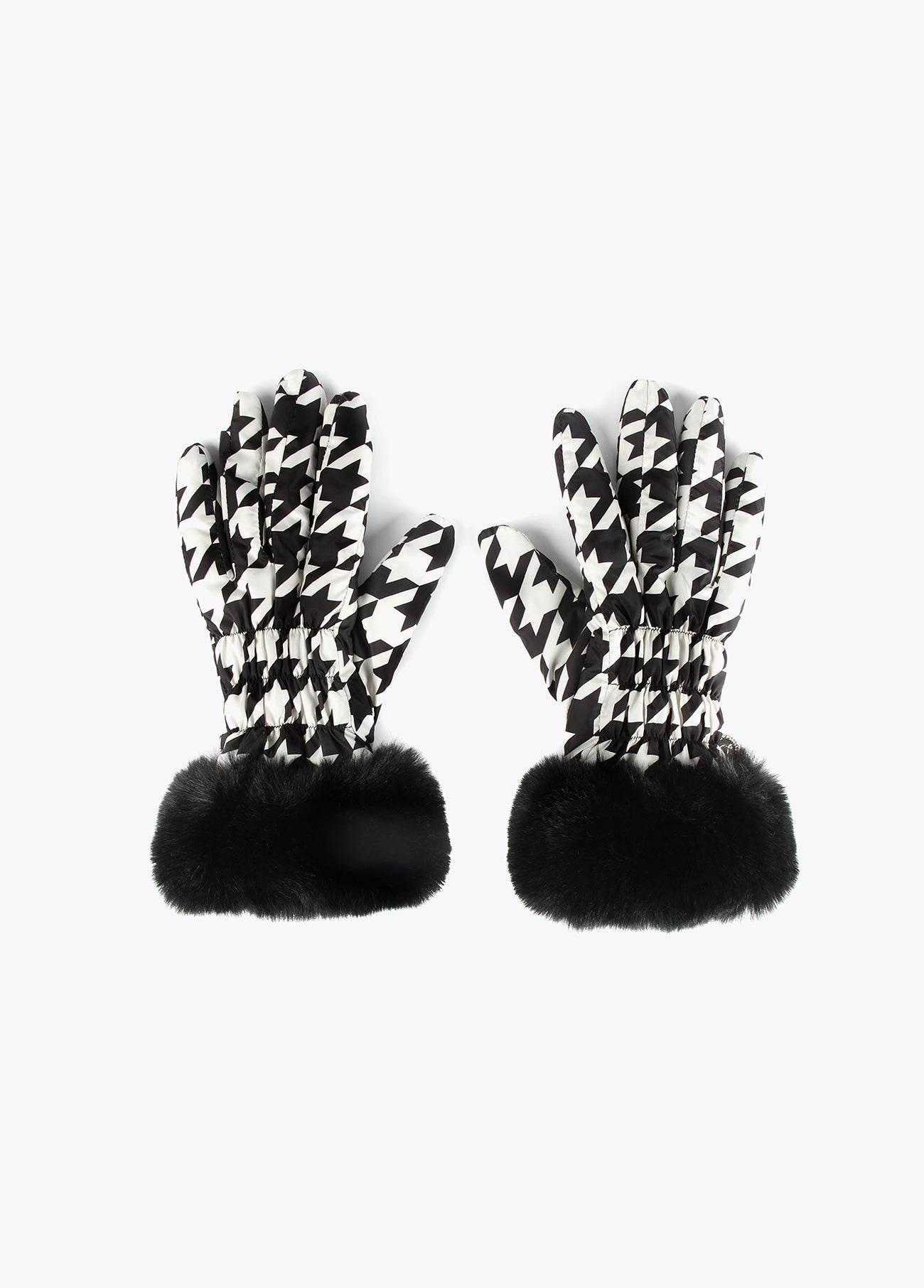 12409016-Houndstooth bow gloves-Black