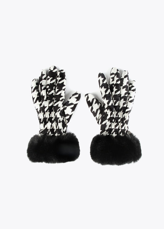12409016-Houndstooth bow gloves-Black