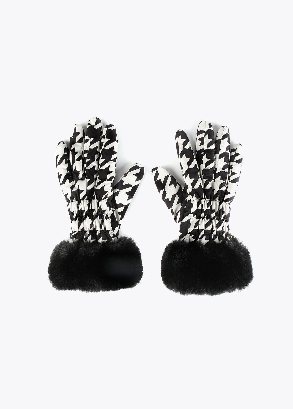 12409016-Houndstooth bow gloves-Black