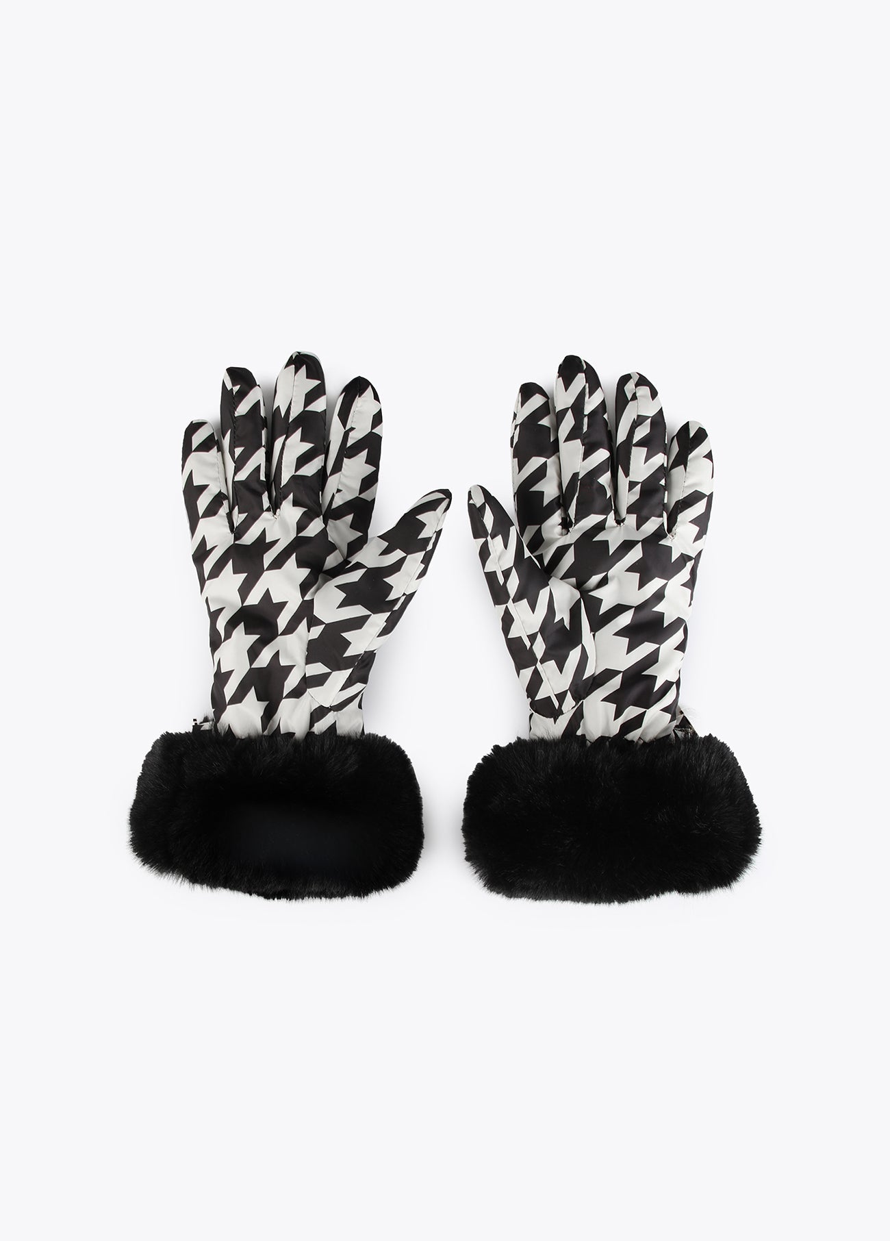 12409016-Houndstooth bow gloves-Black