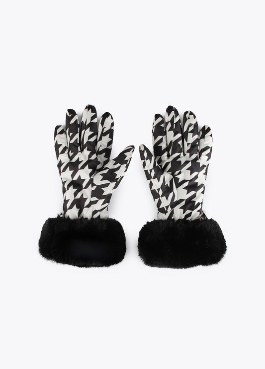 12409016-Houndstooth bow gloves-Black