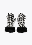 12409016-Houndstooth bow gloves-Black