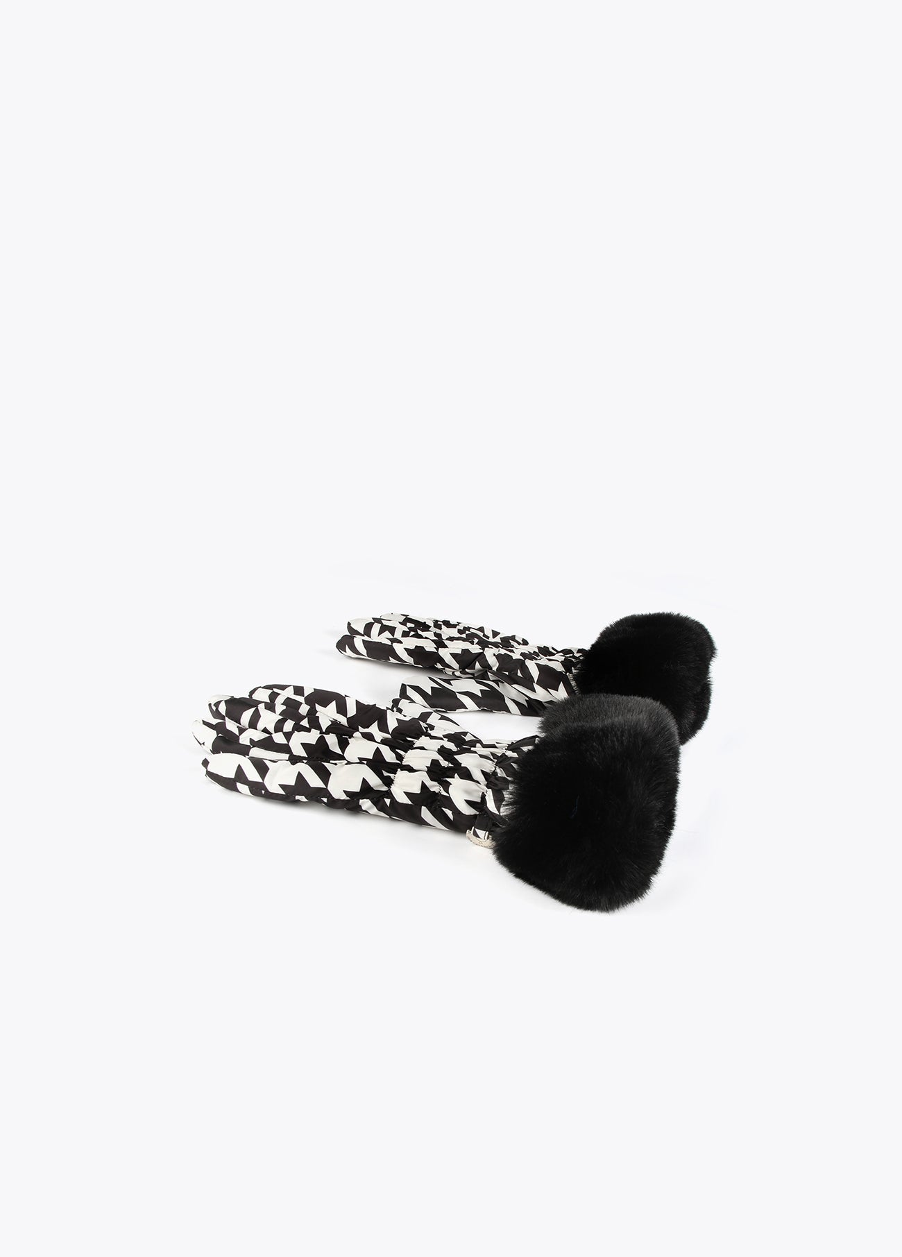 12409016-Houndstooth bow gloves-Black