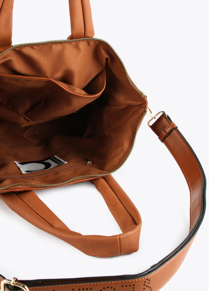 12419007-Contrast textured bowling bag-Camel
