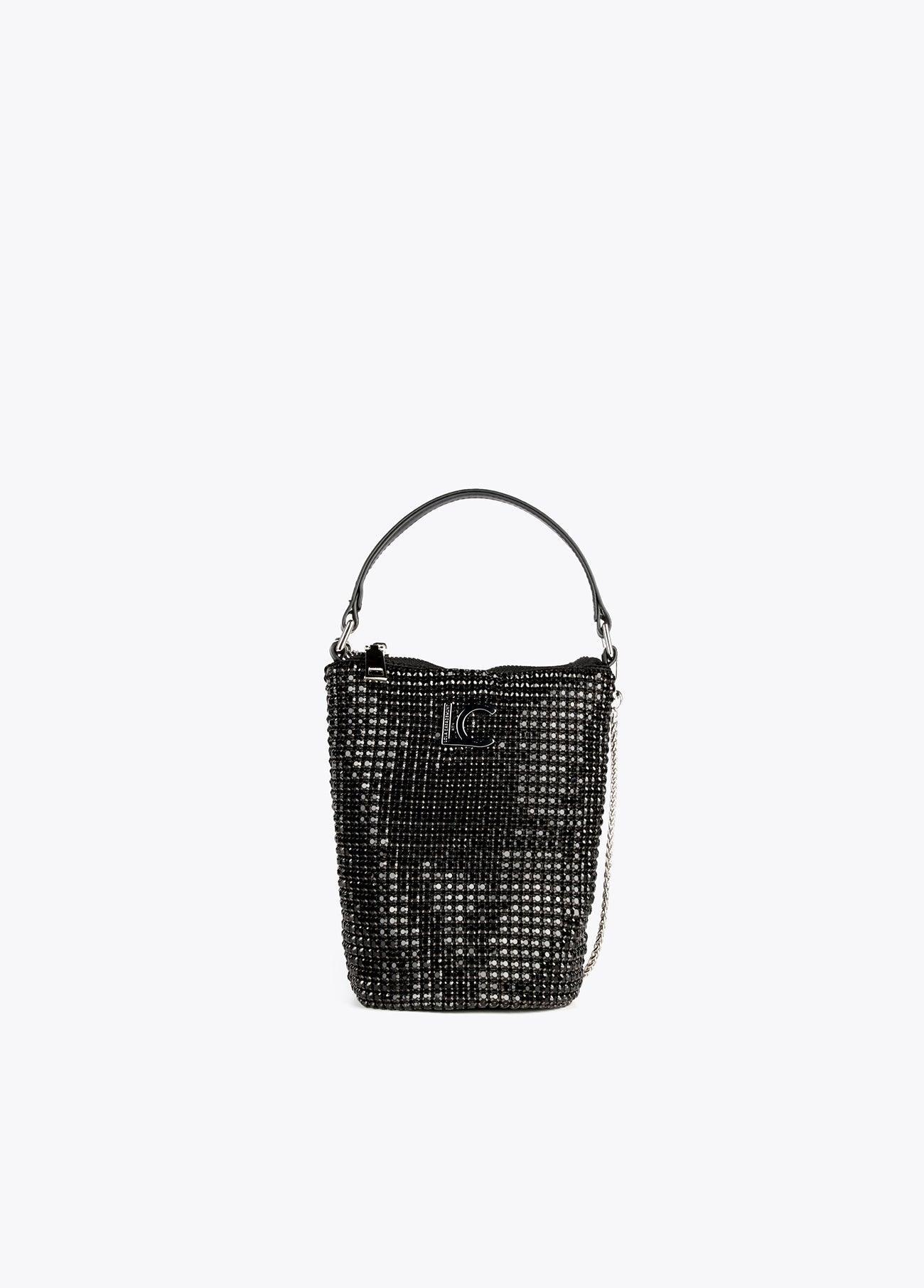 12423002-Drawstring bag with crystals-Black