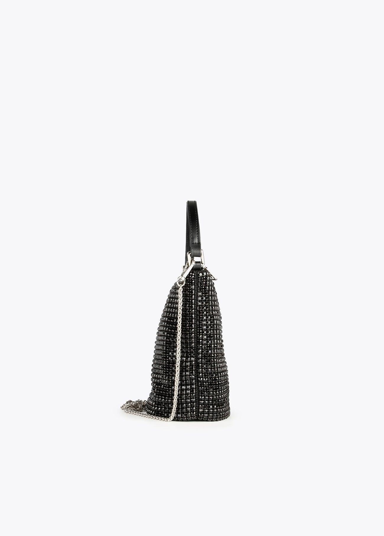 12423002-Drawstring bag with crystals-Black