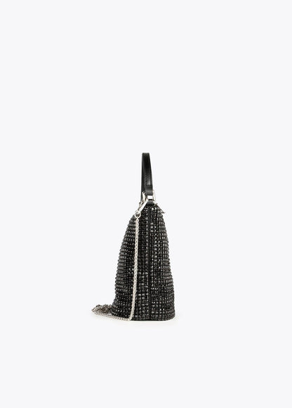 12423002-Drawstring bag with crystals-Black