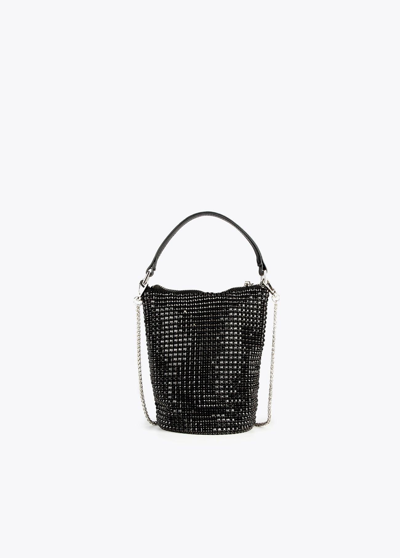 12423002-Drawstring bag with crystals-Black
