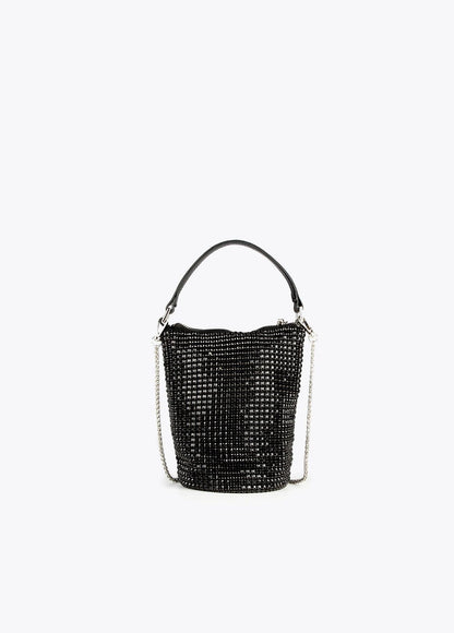 12423002-Drawstring bag with crystals-Black