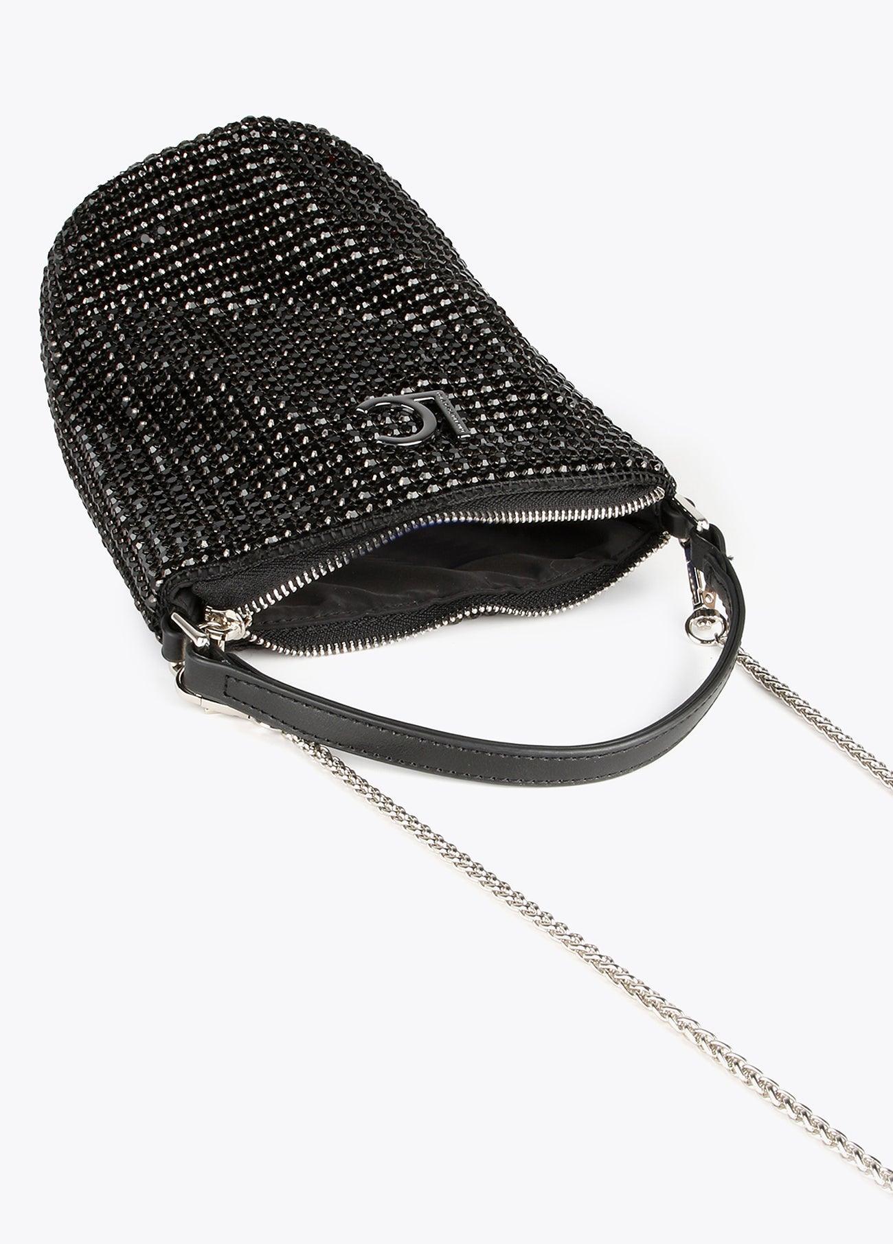 12423002-Drawstring bag with crystals-Black