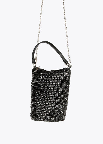 12423002-Drawstring bag with crystals-Black