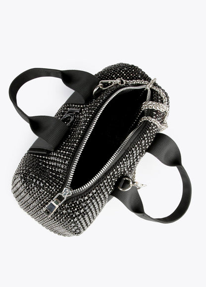 12423003-Mini bowling bag with crystals-Black
