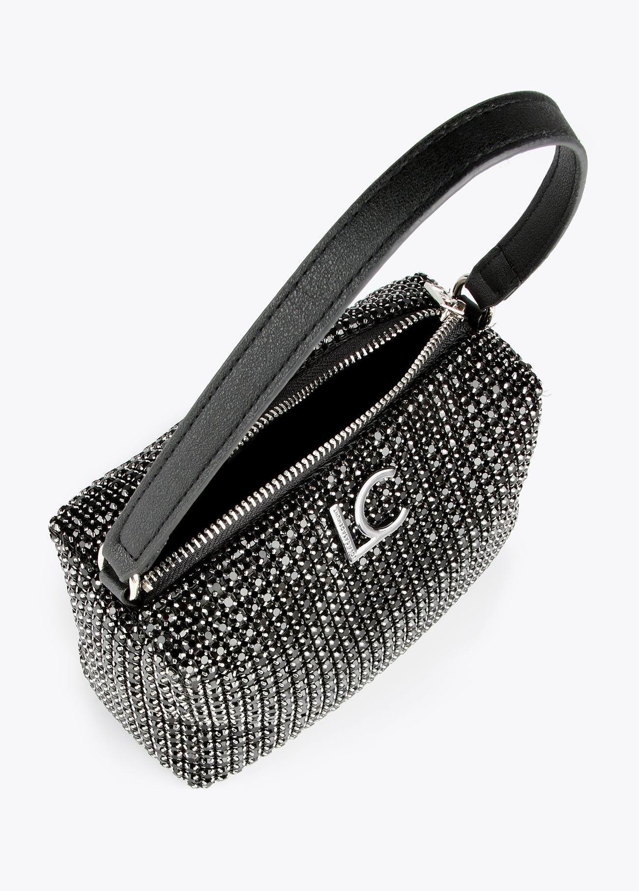 12423004-Crossbody bag with crystals-Black