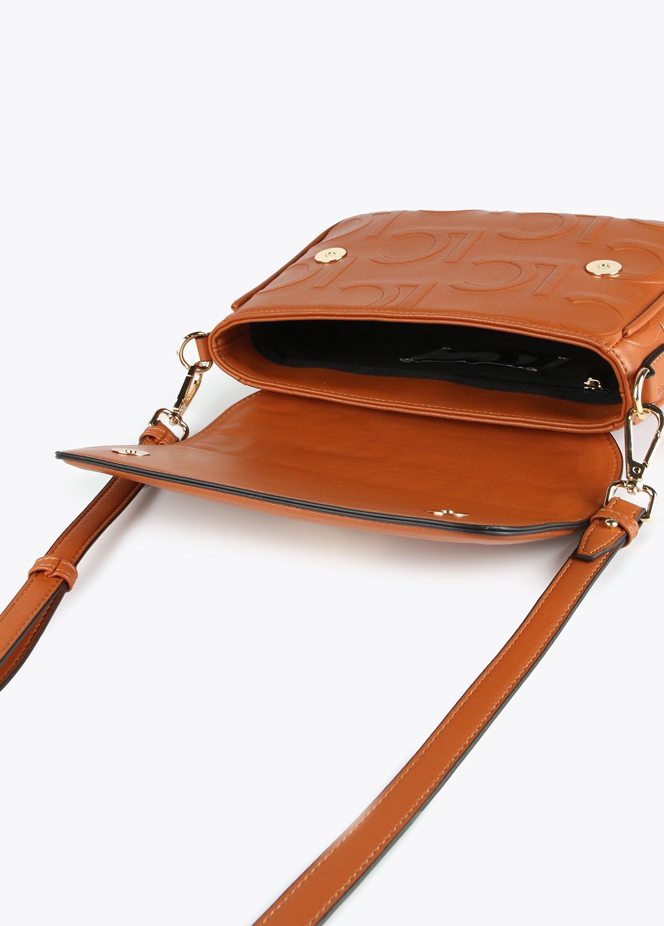 12427007-Logo crossbody bag with flap-Camel