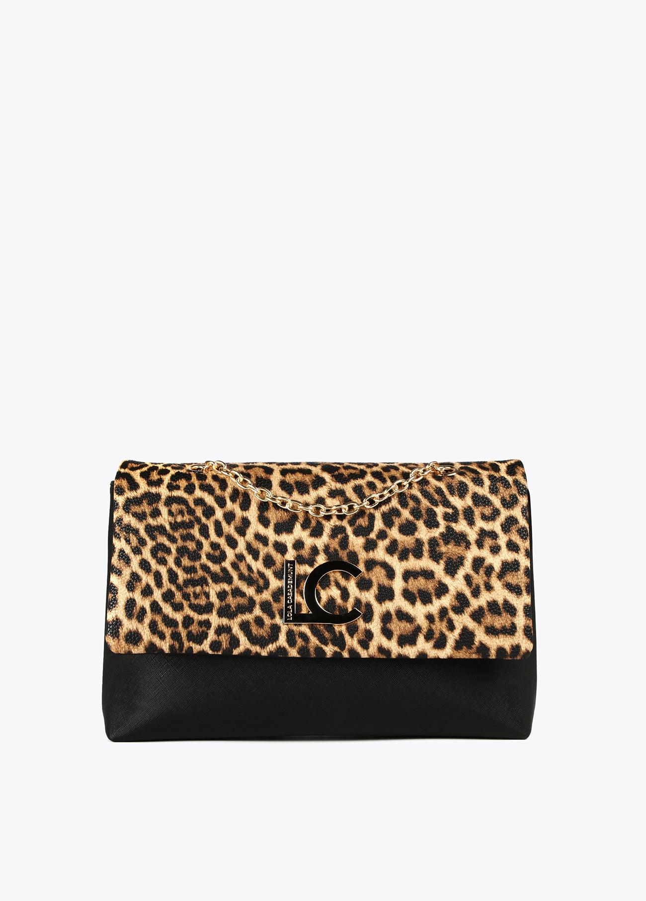 12427014-Animal print faux saffiano leather crossbody bag-Black