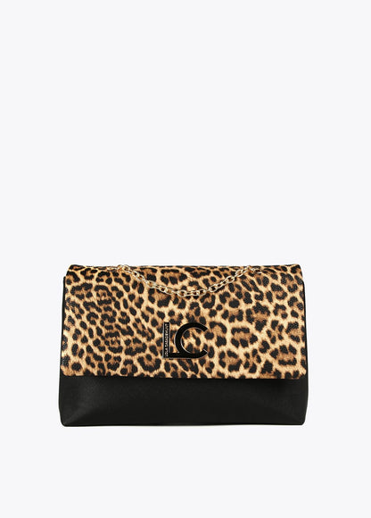 12427014-Animal print faux saffiano leather crossbody bag-Black