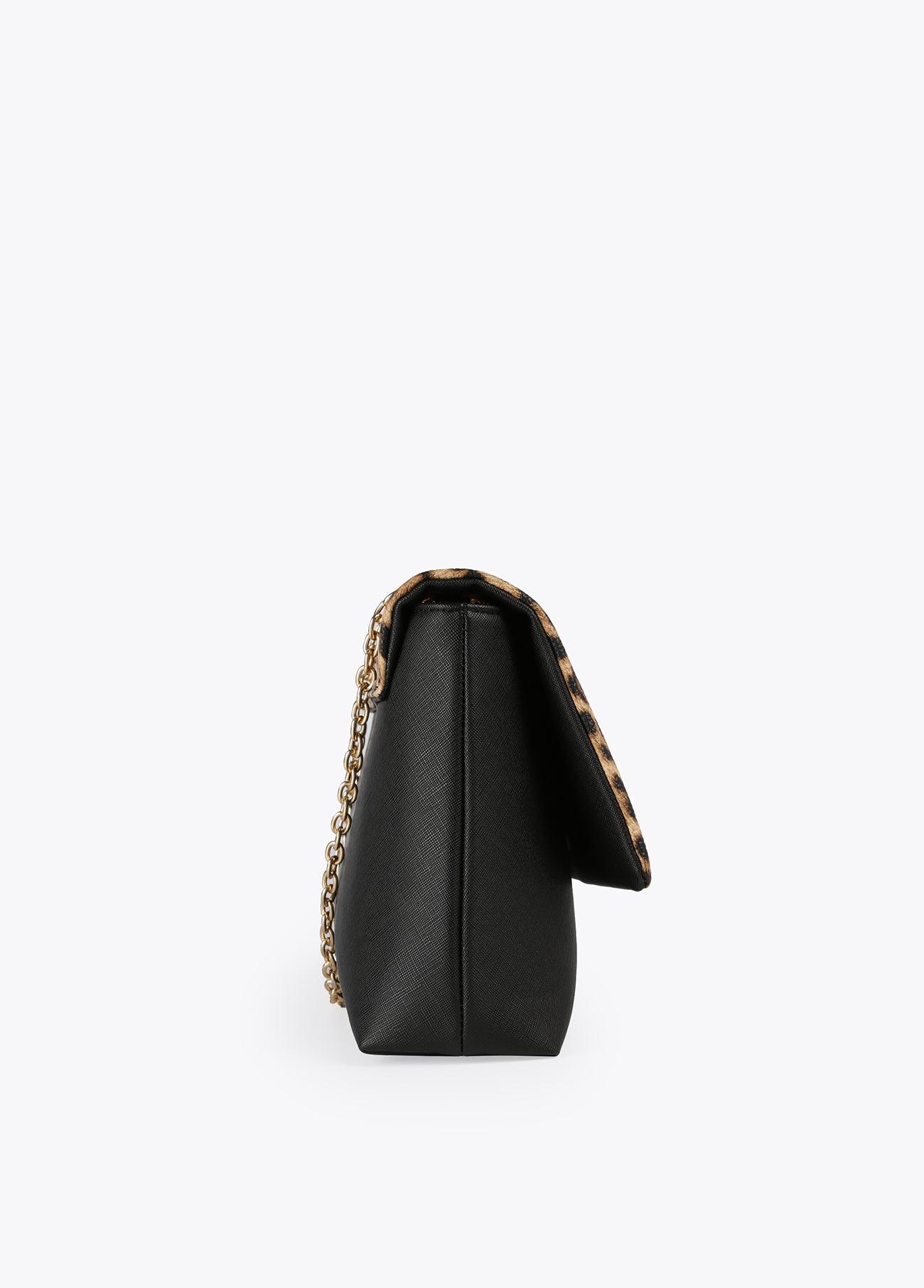 12427014-Animal print faux saffiano leather crossbody bag-Black