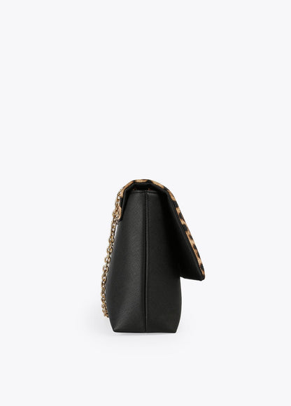 12427014-Animal print faux saffiano leather crossbody bag-Black