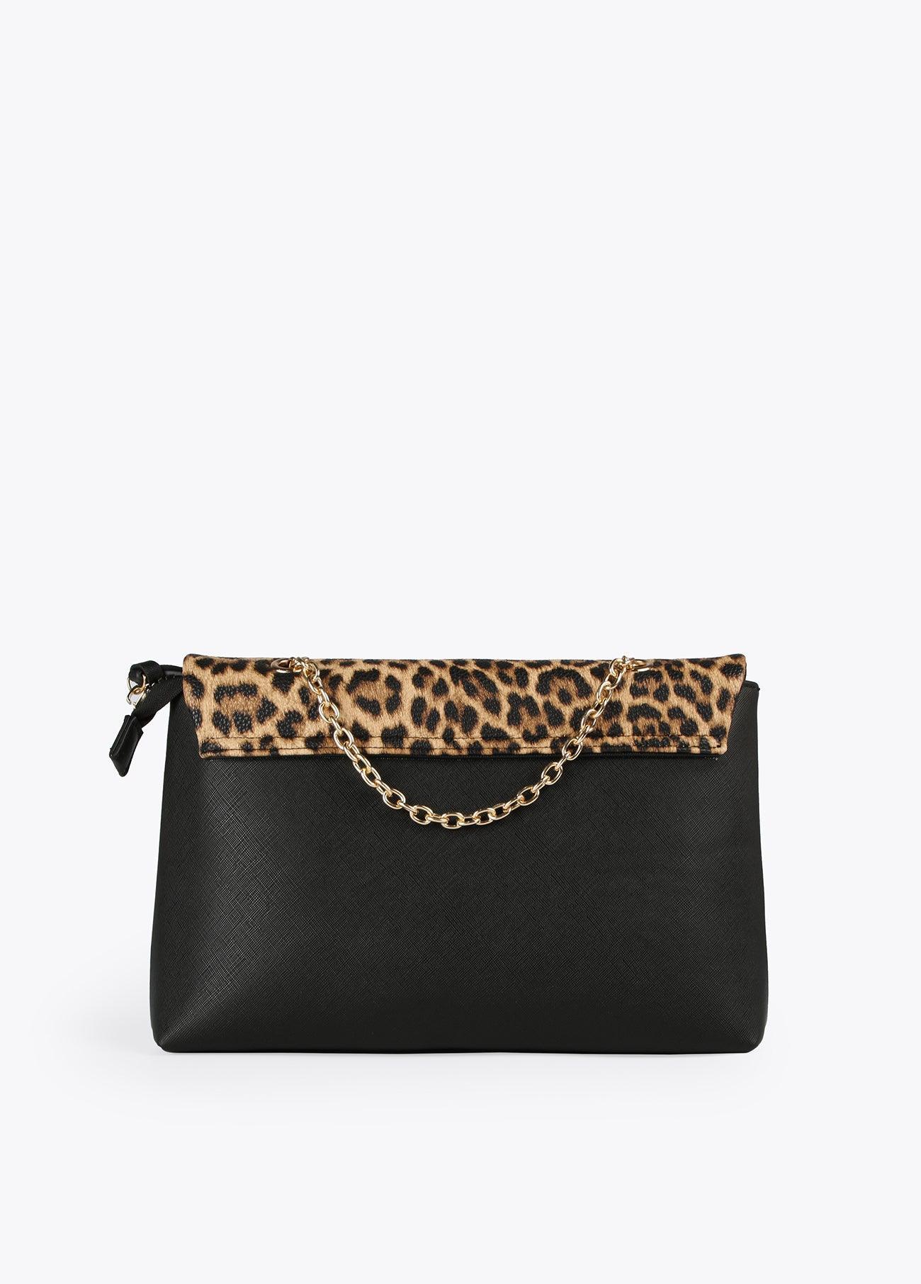 12427014-Animal print faux saffiano leather crossbody bag-Black