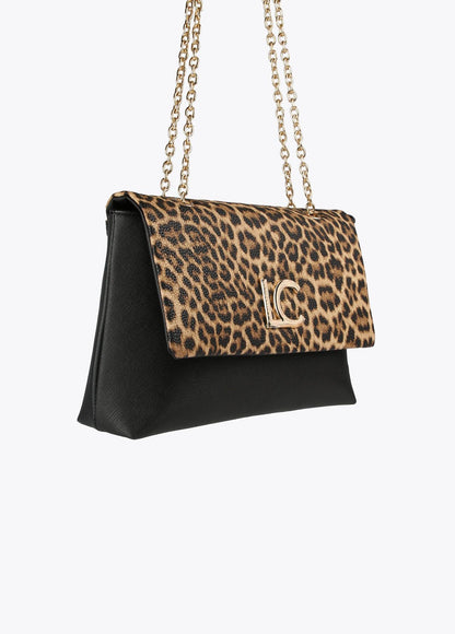 12427014-Animal print faux saffiano leather crossbody bag-Black