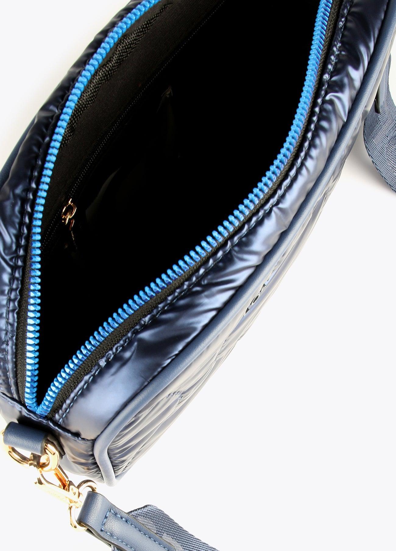 12427025-Quilted and metallic crossbody bag-Blue