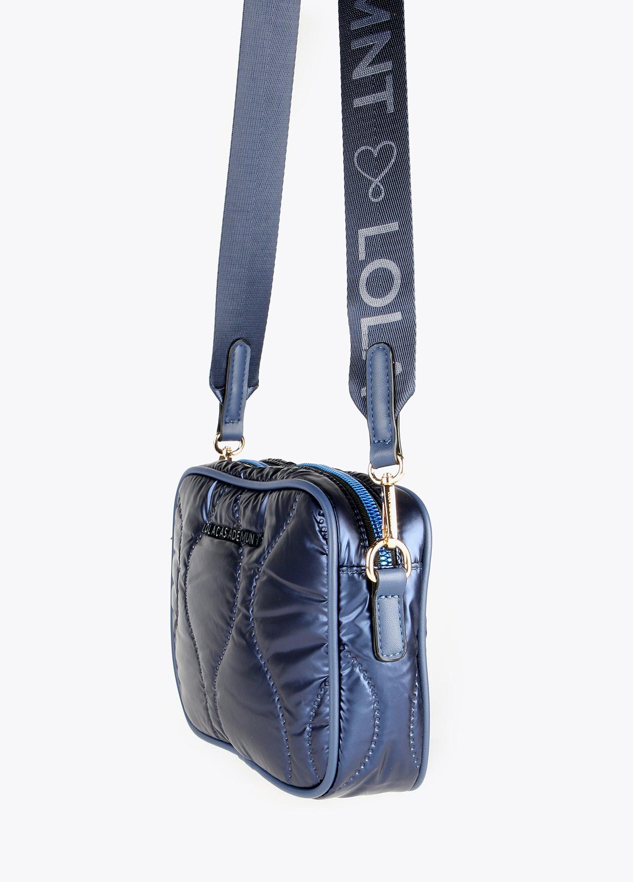 12427025-Quilted and metallic crossbody bag-Blue