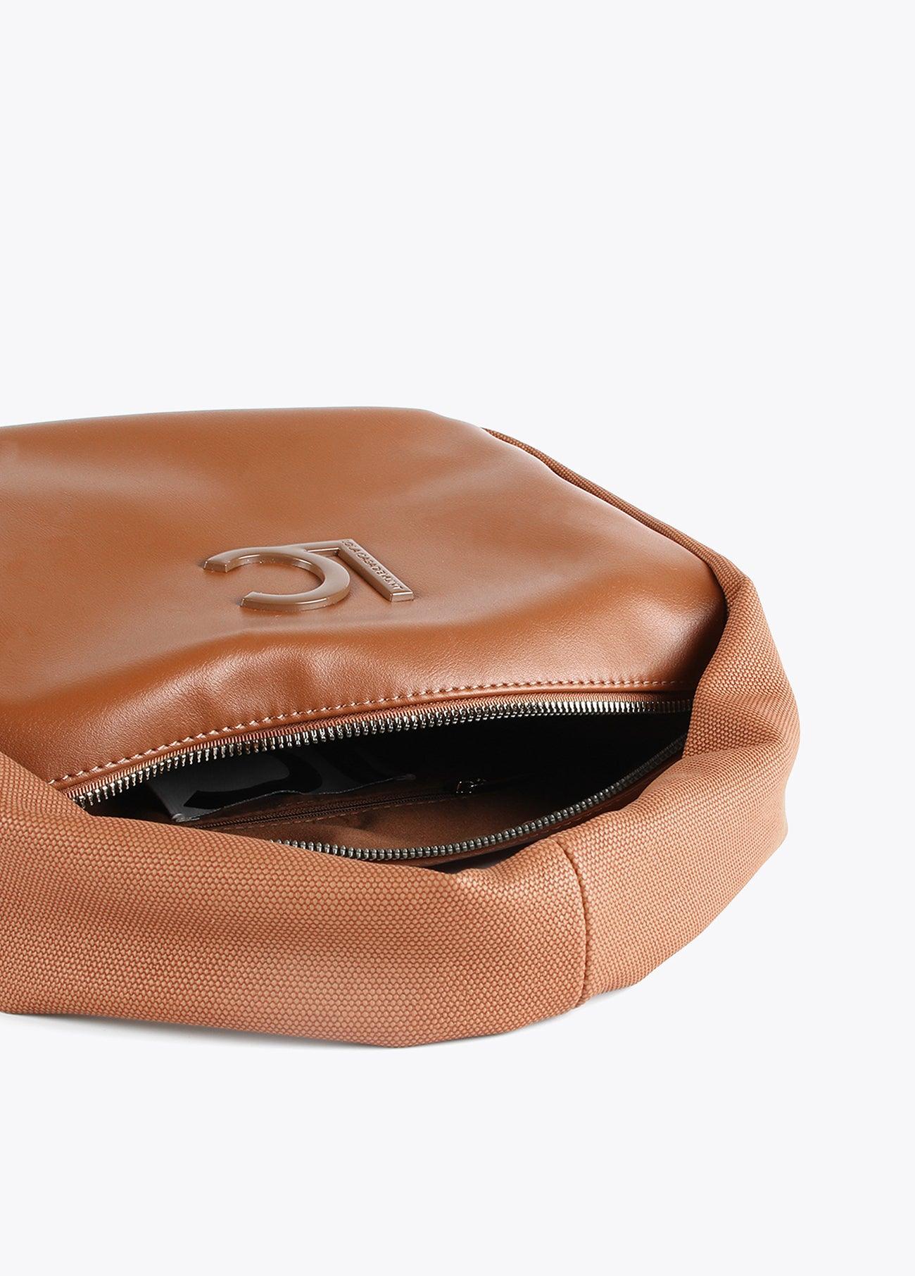 12427028-Contrast textures crossbody bag-Camel