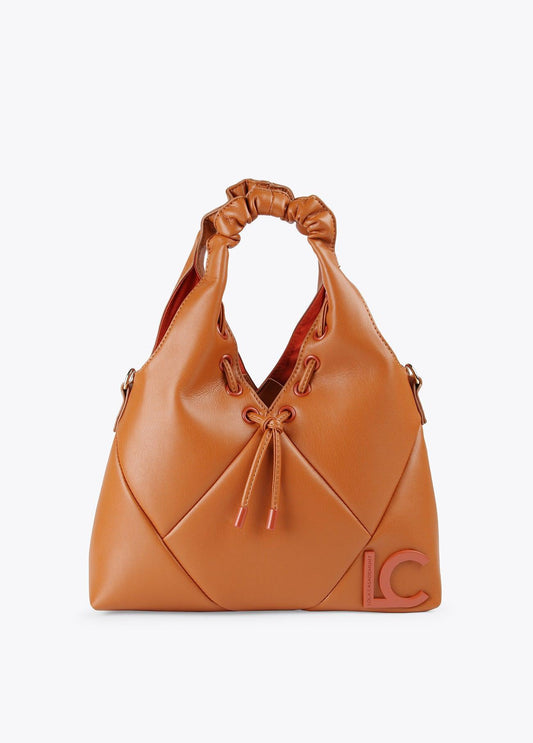 12428011-Mini tote bag with crinkle-effect handle-Camel