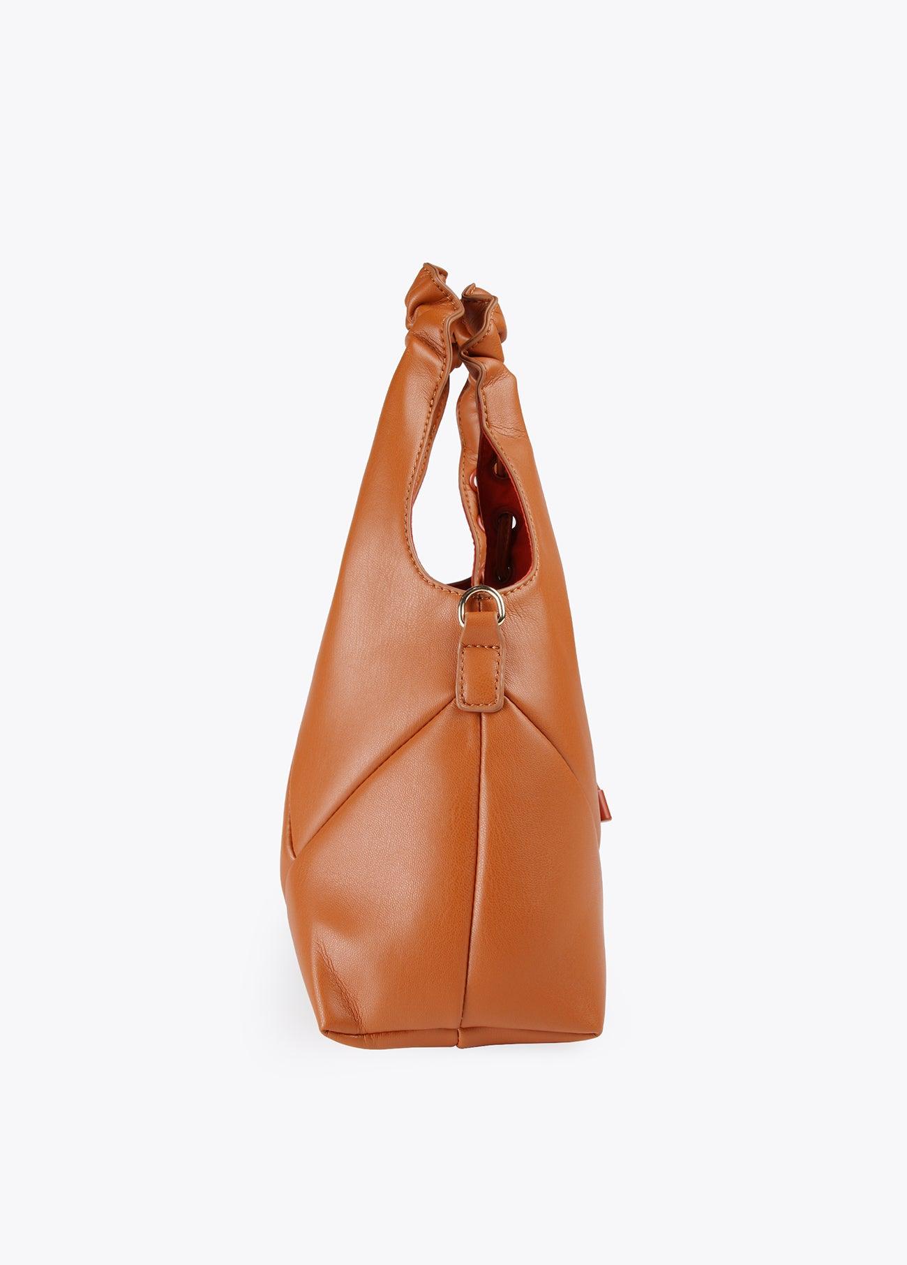 12428011-Mini tote bag with crinkle-effect handle-Camel