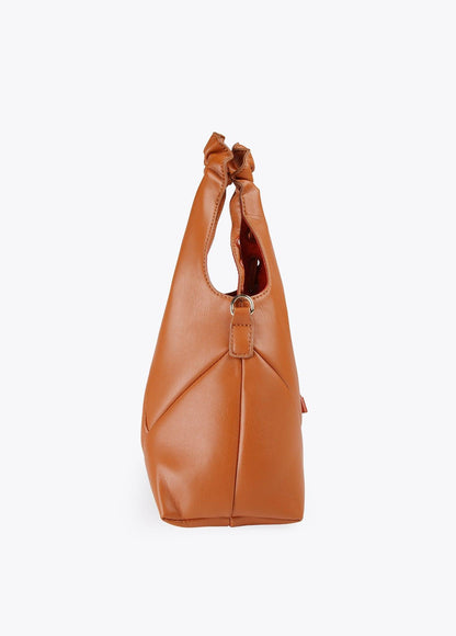 12428011-Mini tote bag with crinkle-effect handle-Camel
